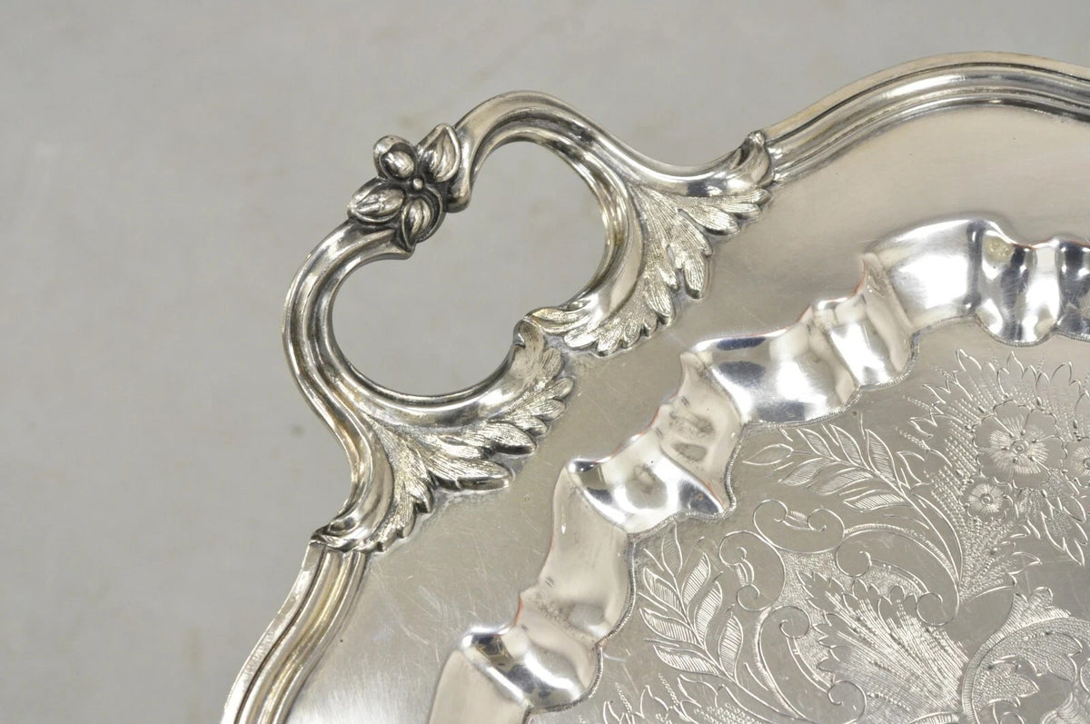 Vintage English Sheffield Victorian Silver Plated Oval Scalloped Platter Tray