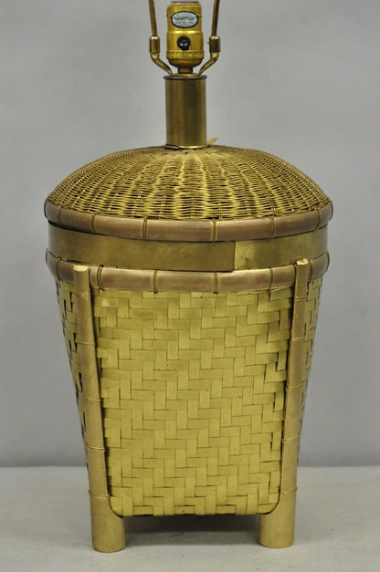 Vintage Chapman Hollywood Regency English Style Brass Woven Basket Table Lamp