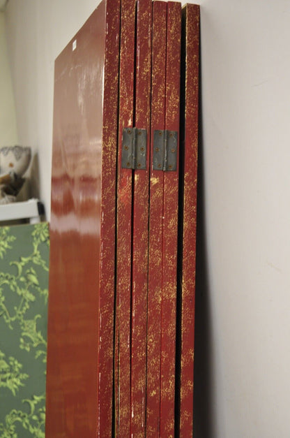 Large Chinoiserie Chinese 6 Panel Figural Red Folding Screen Room Divider