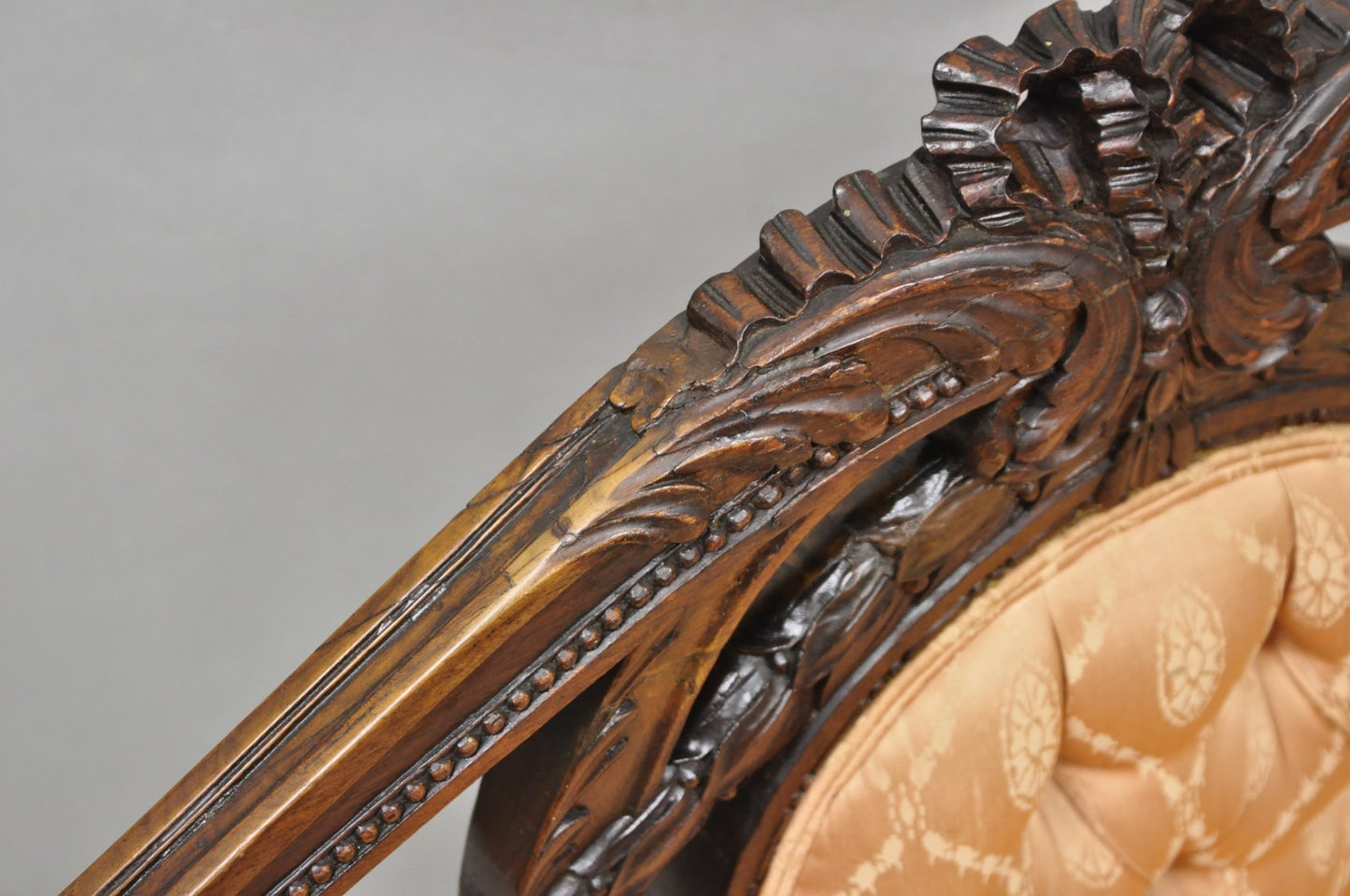 Antique French Victorian Louis XV Style Open Carved Walnut Loveseat Settee Sofa
