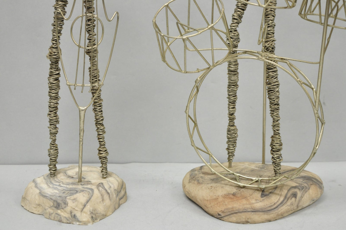 Vintage Mid Century Modern Brutalist Wire Musician Band Figure Sculpture - 2 Pc