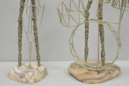 Vintage Mid Century Modern Brutalist Wire Musician Band Figure Sculpture - 2 Pc