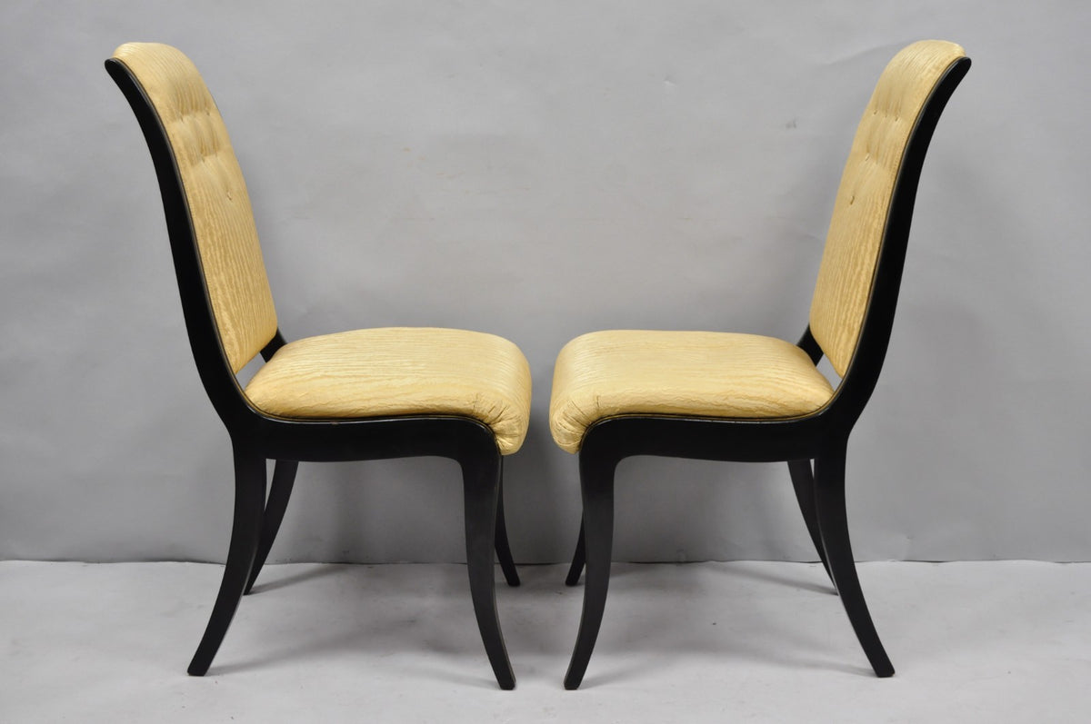 Vintage Regency Style Black Lacquer Klismos Saber Leg Dining Side Chairs - Pair
