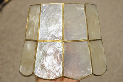 Vintage Italian Hollywood Regency Capiz Shell Gold 8.5" Round Clip On Lamp Shade