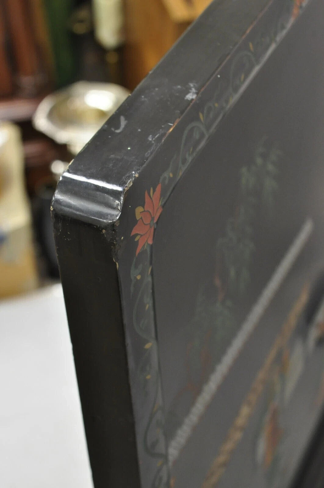 Vintage Chinese Black Lacquer Oriental Fireplace Screen Fire Screen Divider