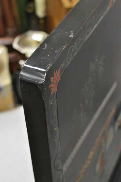 Vintage Chinese Black Lacquer Oriental Fireplace Screen Fire Screen Divider