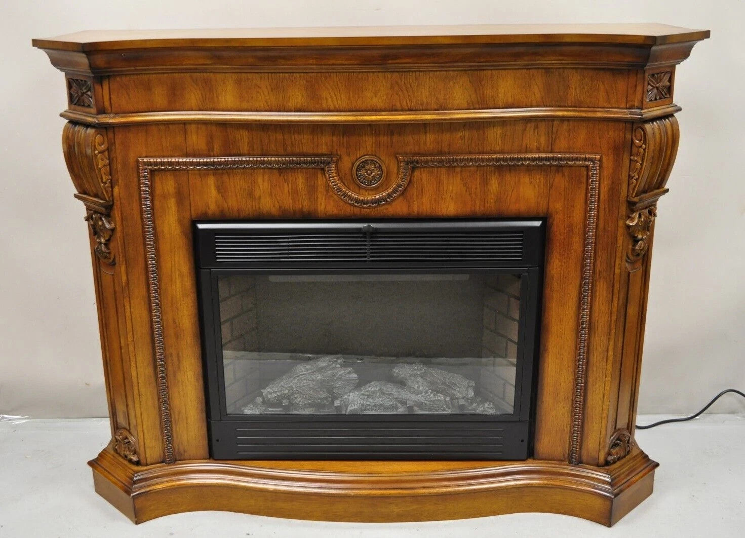 Twin Star International 62" Cherry Wood Empire Style Heater TV Stand Fireplace