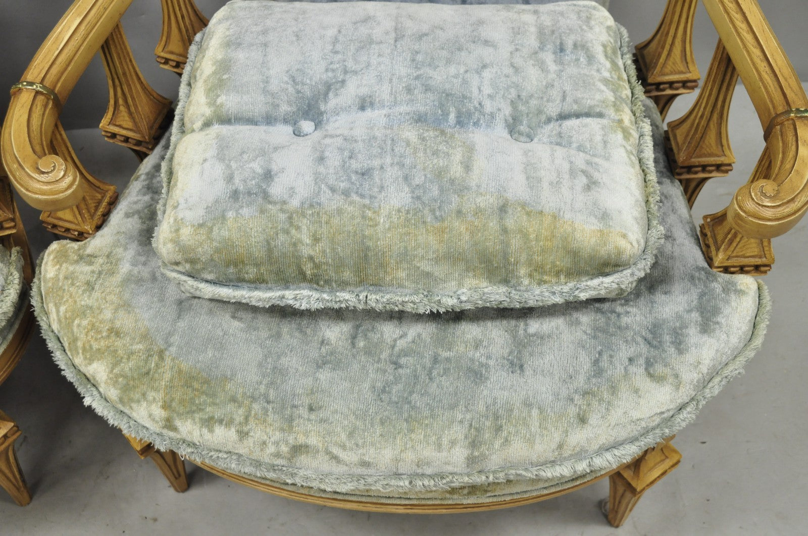 Vintage Hollywood Regency Low Barrel Back Cream Painted Club Lounge Chairs, Pair