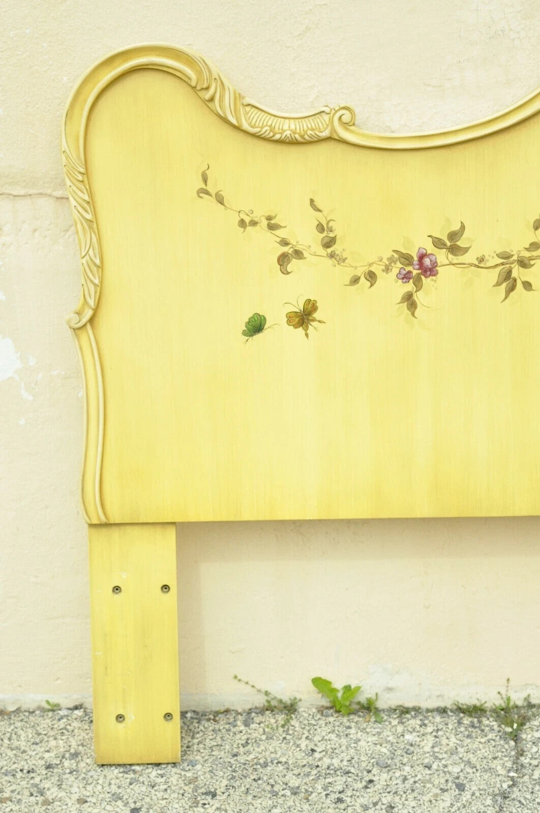 Vintage Chinoiserie Yellow Painted King Size Bed Headboard by Union National