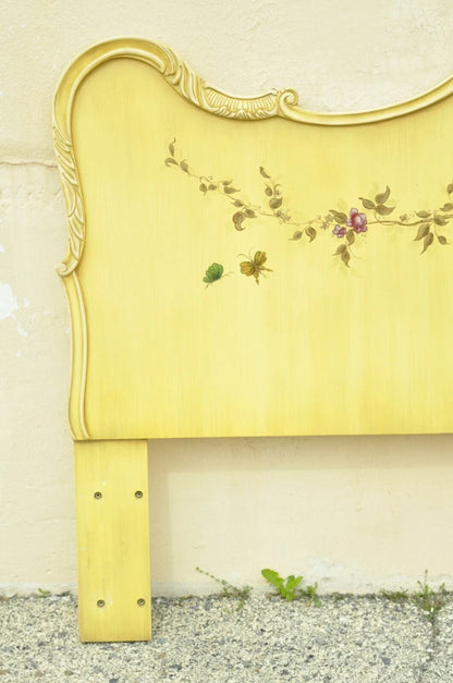 Vintage Chinoiserie Yellow Painted King Size Bed Headboard by Union National