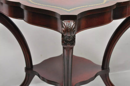 Vintage French Regency Style Red Leather Top Mahogany Lamp End Tables - a Pair