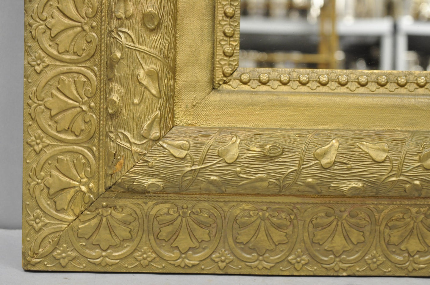 Antique Victorian Gold Giltwood Gesso Leaf Vine Small Black Forrest Wall Mirror