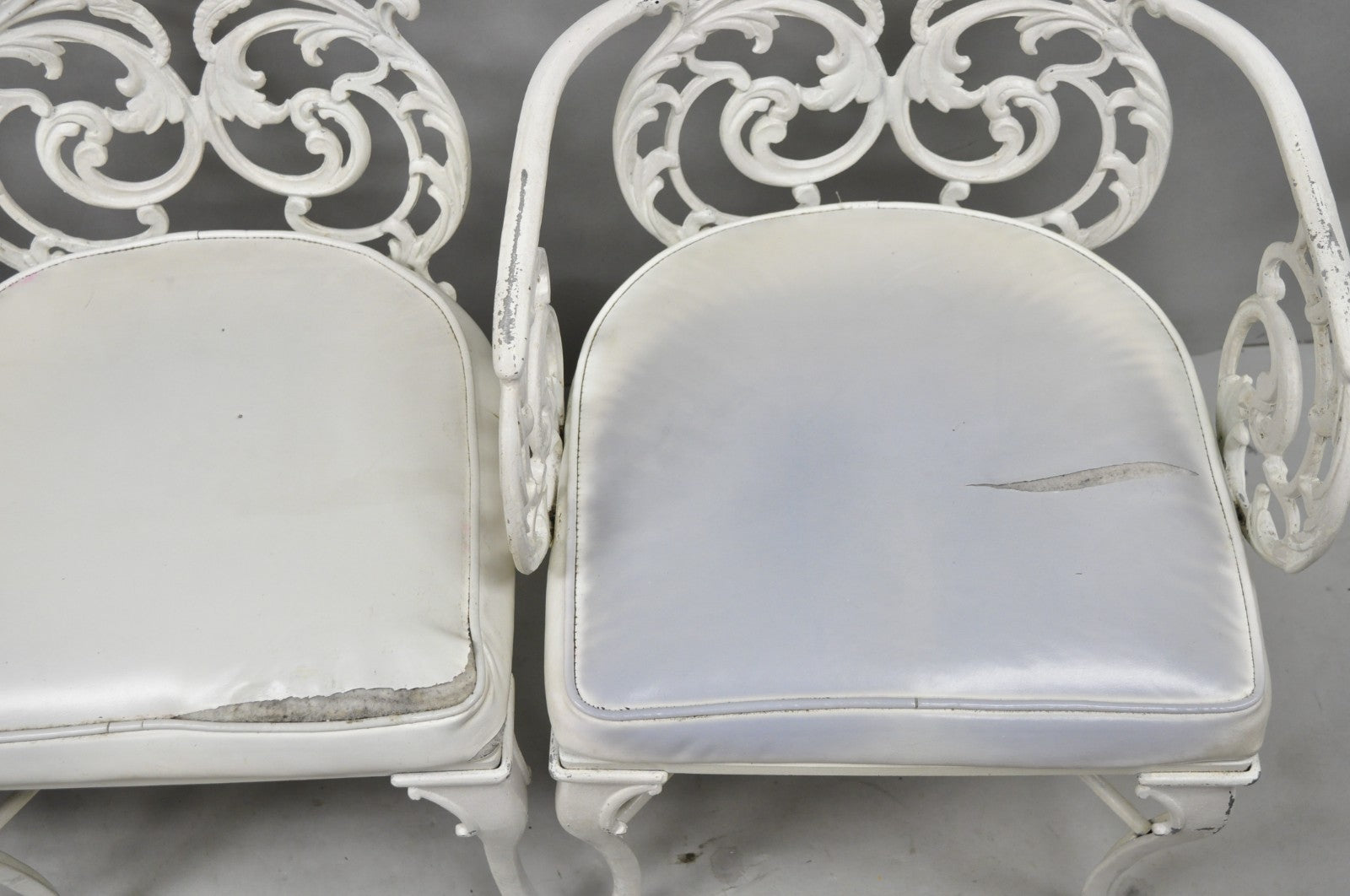 Vintage Art Nouveau Style Trojan Scrolling Cast Aluminum Dining Chairs Set of 4