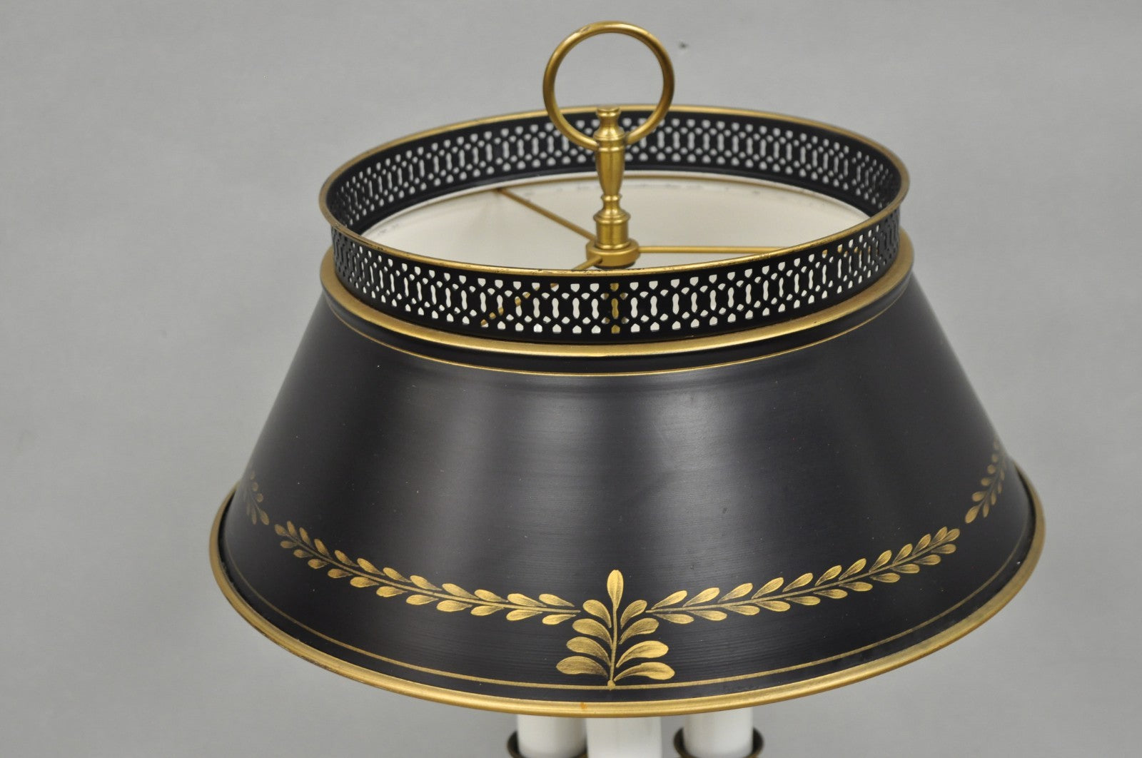 Vintage French Country Brass Tole Metal Shade Bouillotte Candlestick Table Lamp