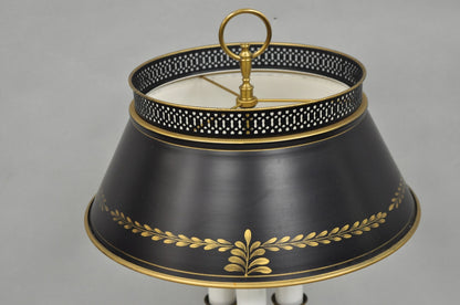 Vintage French Country Brass Tole Metal Shade Bouillotte Candlestick Table Lamp
