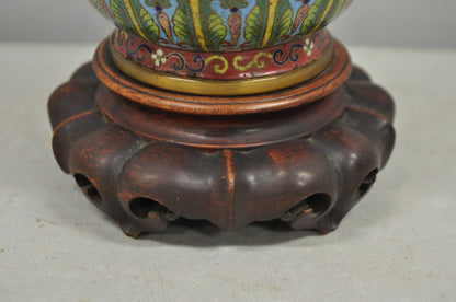 Vintage Chinese Porcelain Enamel Bronze Red Cloisonne Champleve Vase Table Lamp