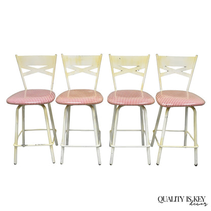 Vintage Modern Metal White Painted Swivel Amisco Counter Bar Stool - Set of 4