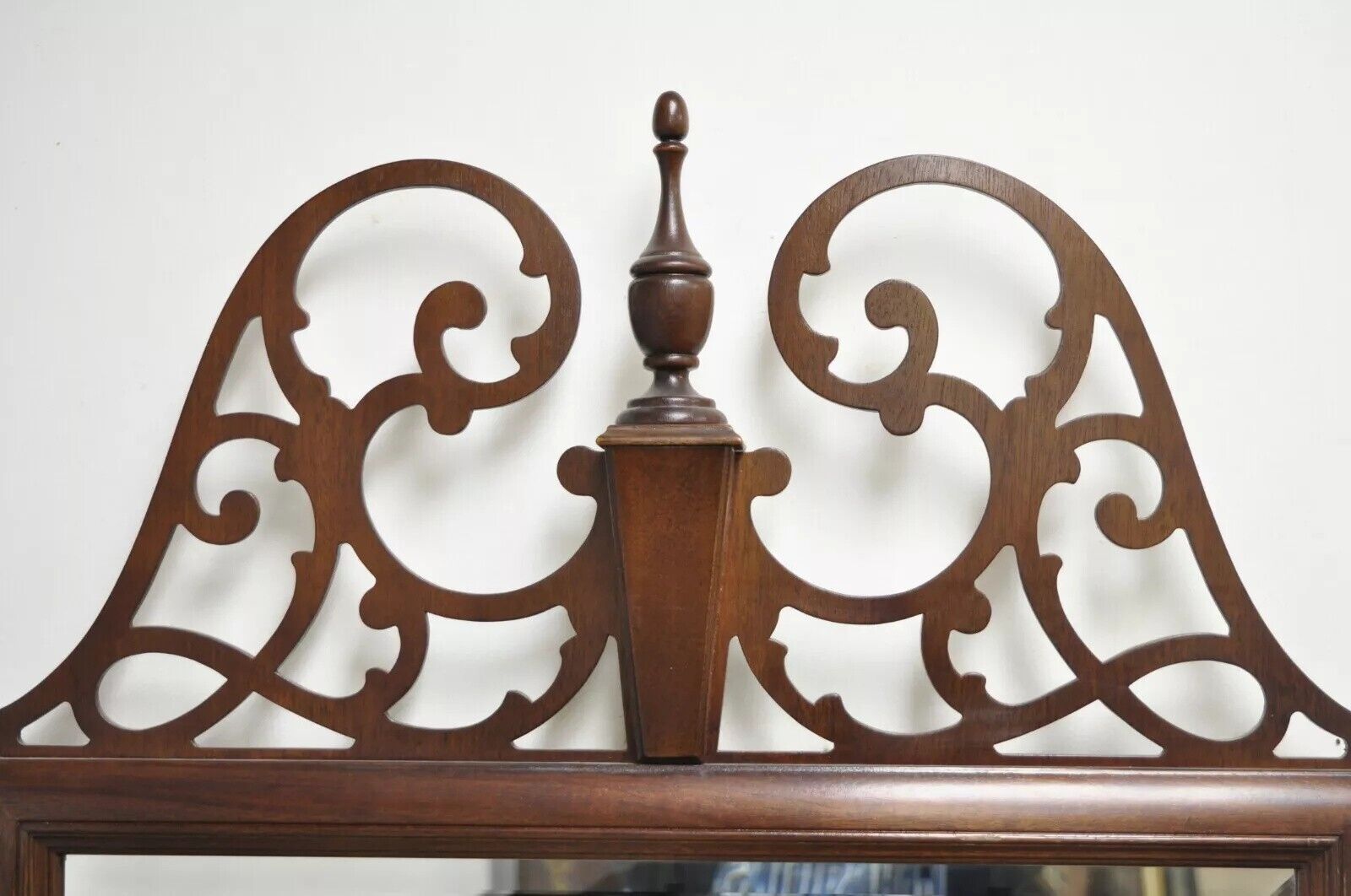 Vintage American Federal Mahogany Beveled Glass Broken Arch Fretwork Wall Mirror