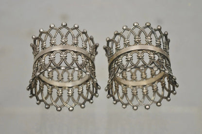 Antique English Victorian Silver Plated Fretwork Crown Napkin Rings - a Pair