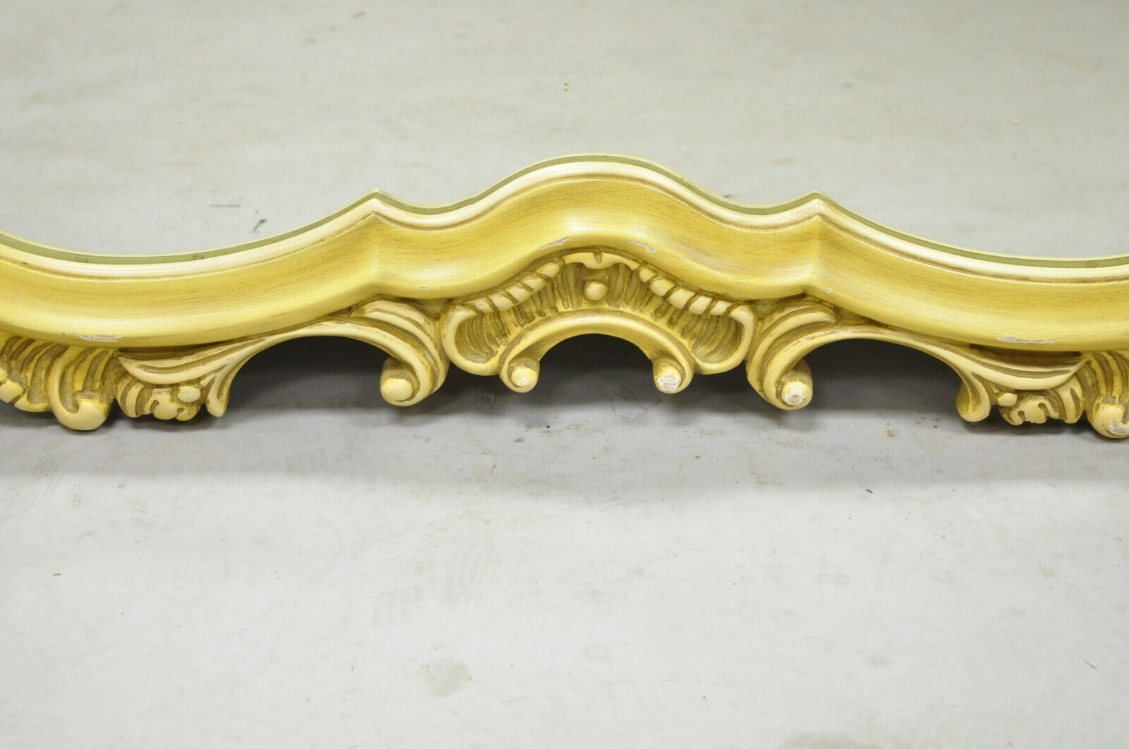 Vintage Yellow Chinoiserie Shell Carved Wall Mirror by Union National
