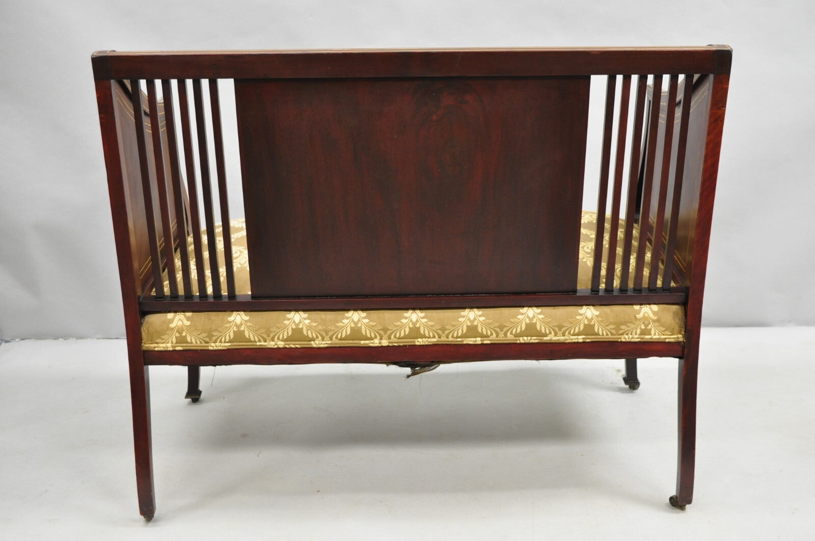 Antique Victorian Edwardian Mahogany Settee Loveseat w/ Mother of Pearl Inlay