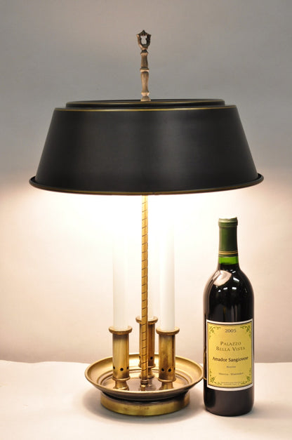 Vintage French Country Brass Candlestick Tole Metal Shade Bouilotte Desk Lamp