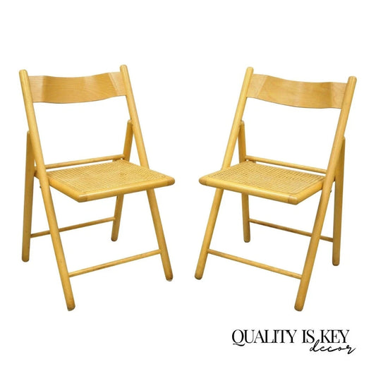 Vintage Habitat England Mid Century Modern Bentwood & Cane Folding Chairs - Pair