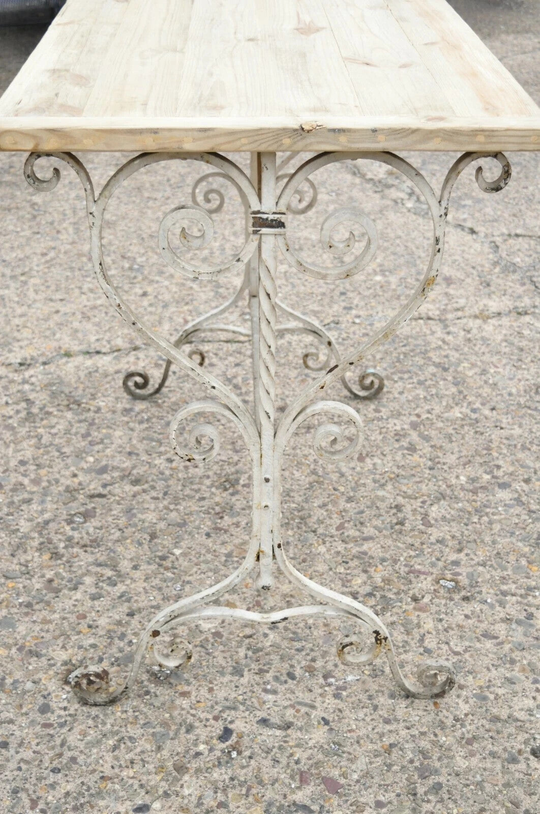 Antique French Art Nouveau Wrought Iron Scroll Wood Top 42" Potting Work Table