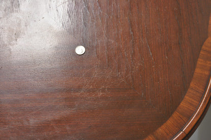 Antique French Louis XV Style Walnut Round Turtle Top Occasional Side Table Pair