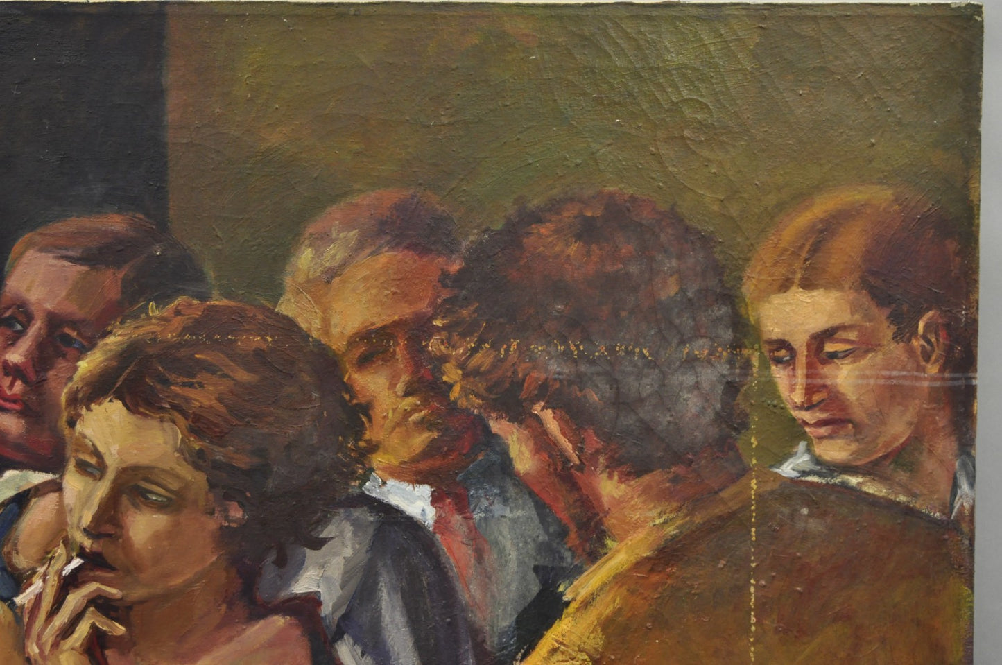 Vintage Patricia Stone "The Bar" Large Oil on Canvas Art Deco Painting, Signed