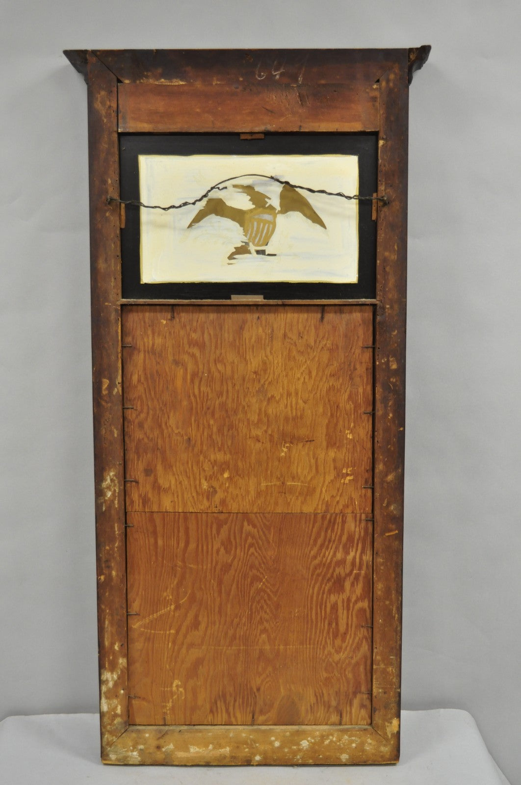 Antique American Federal Mahogany Reverse Painted Eagle Trumeau Wall Mirror