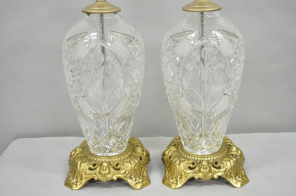 Vintage French Victorian Style Cut Crystal Glass Jardiniere Table Lamps - a Pair