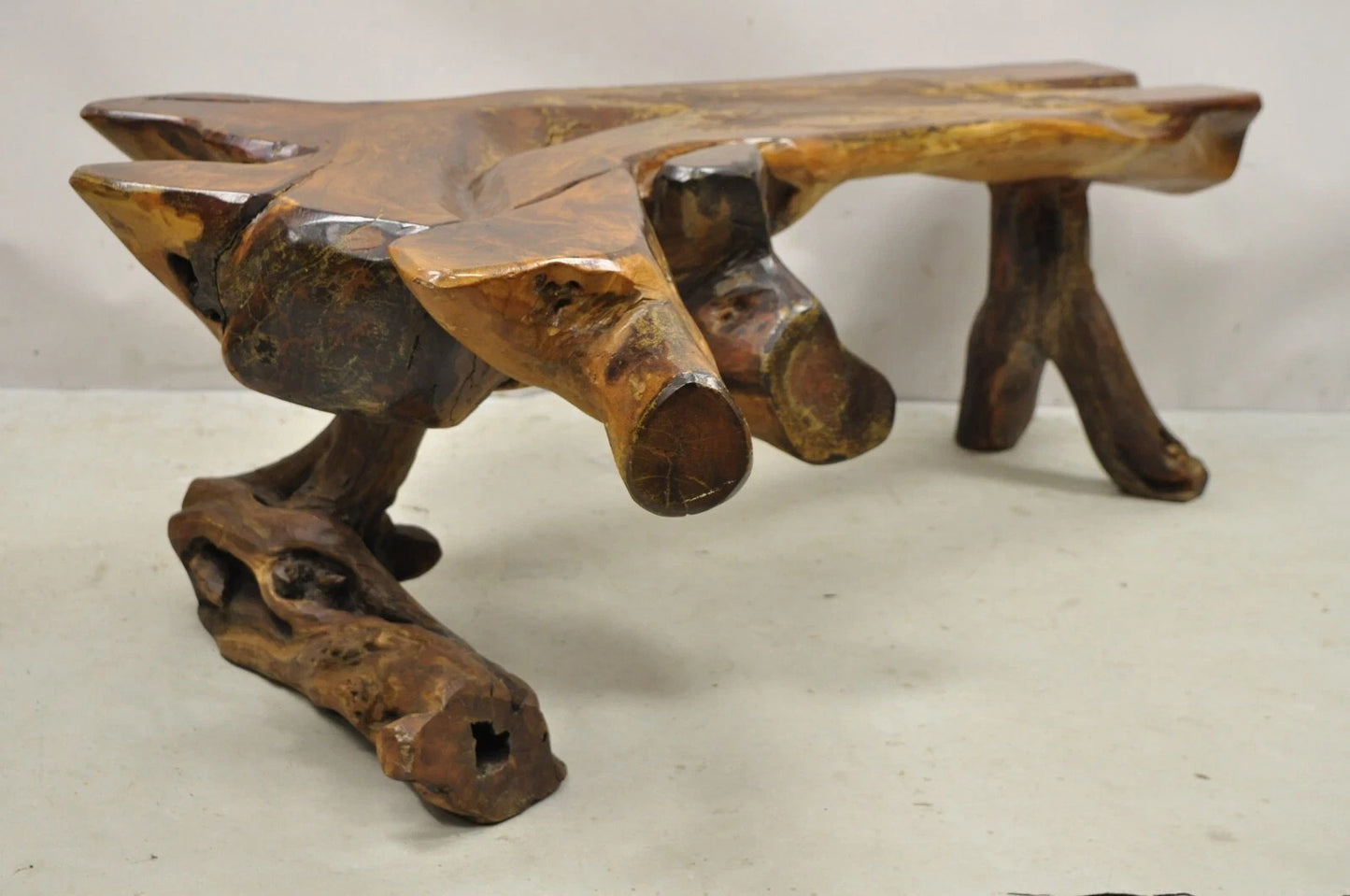 Vintage Mid Century Modern Organic Driftwood Sculptural Bench Coffee Table