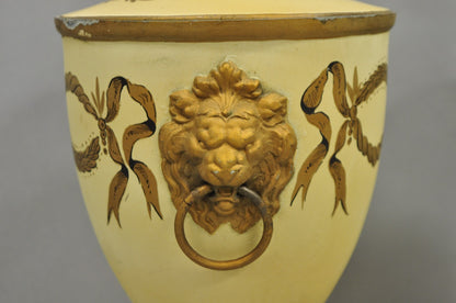 Vintage Italian Regency Tole Metal French Country Cream Gold Urn Table Lamp Pair