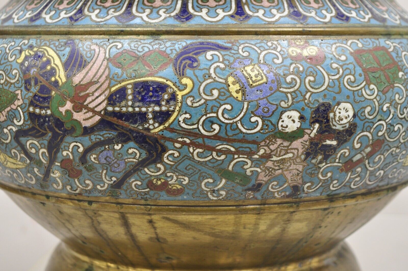 Japanese Meiji Style Cloisonné Champleve Enameled Bronze Jardiniere Planter Bowl