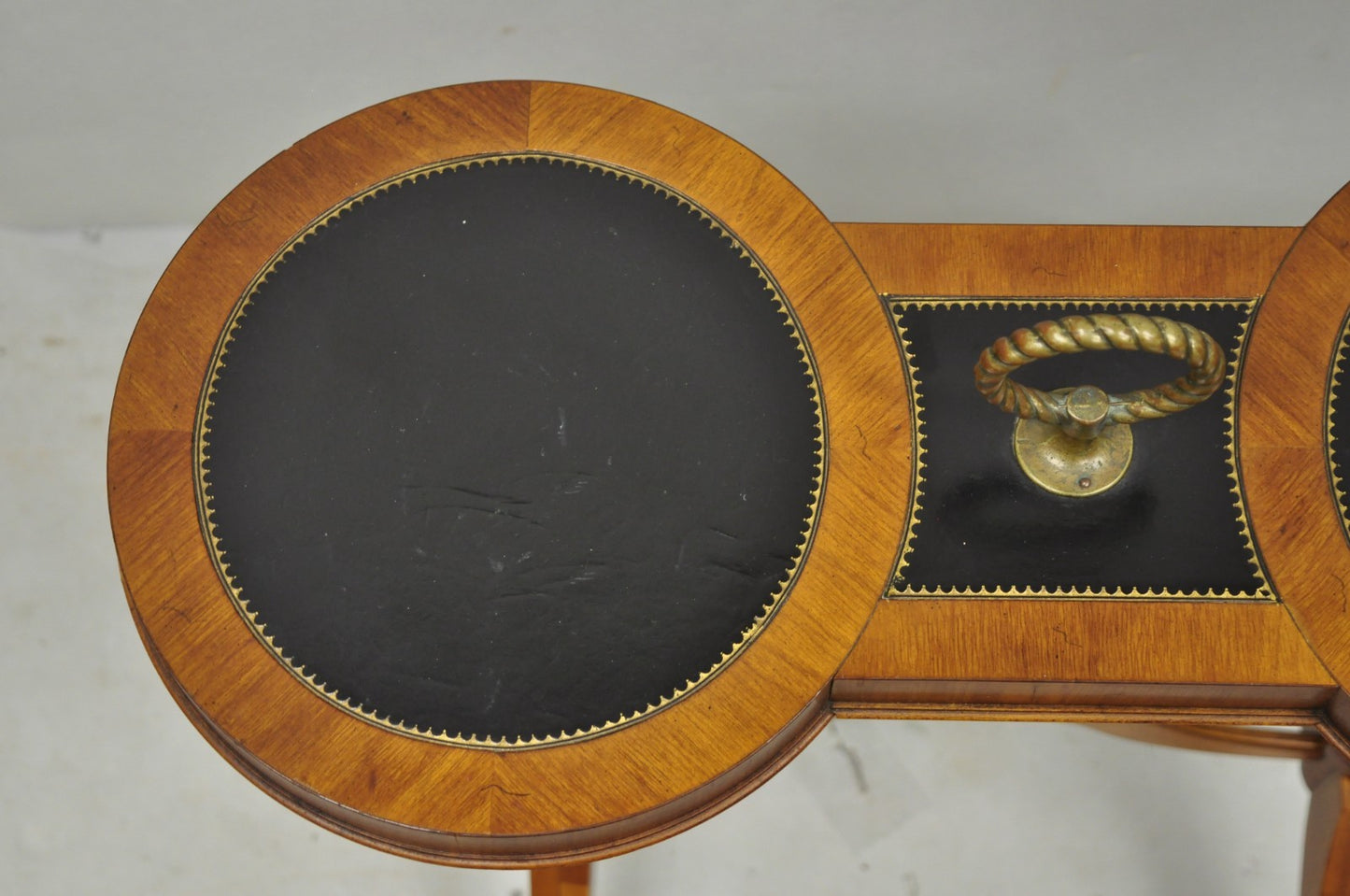 Vintage Weiman Heiroom French Empire Regency Style Black Leather Top Side Table