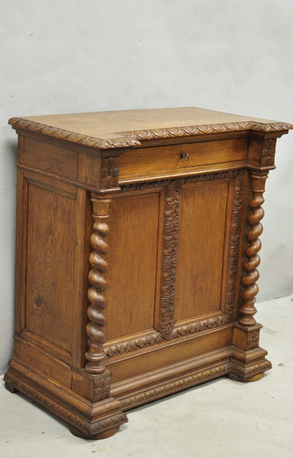 Antique Renaissance Revival Oak Wood Spiral Barley Twist Jelly Liquor Cabinet
