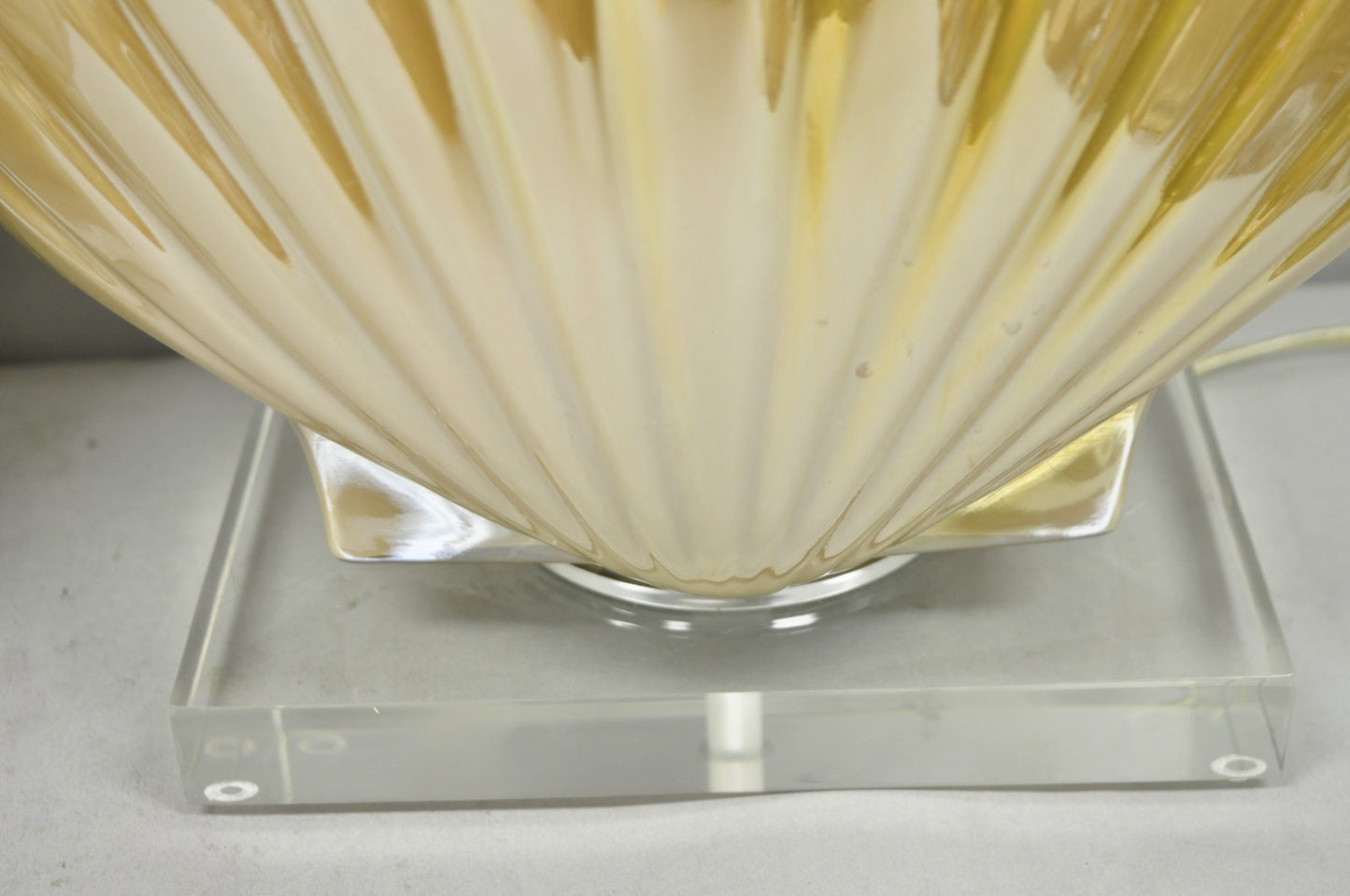 Mid Century Modern Iridescent Gold Ceramic Pottery Clam Shell Table Lamp - Pair