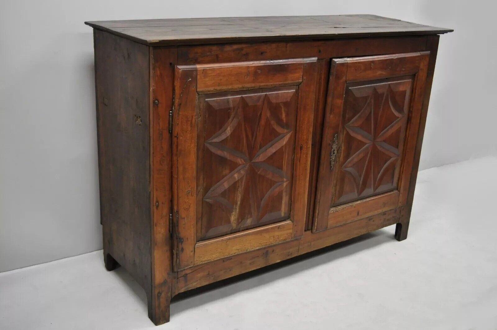 18th Century Carved Walnut Italian Baroque Two Door Credenza Cabinet Buffet