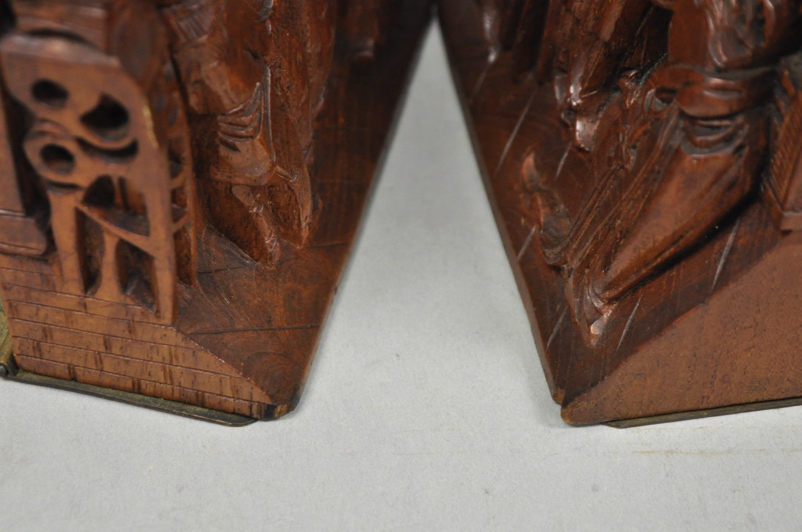 Vintage Chinese Hand Carved Hard Wood Scholar Bookends by George Zee - a Pair