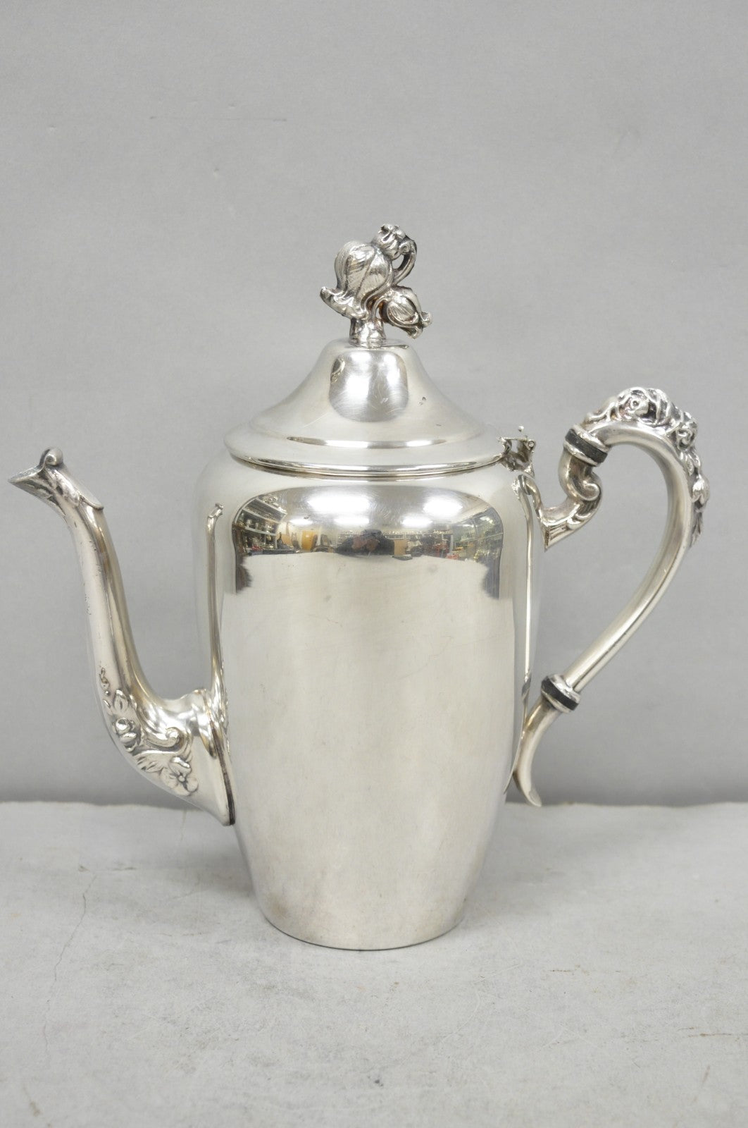 Vintage English Art Nouveau Silver Plated Tulip Flower Handle Design Teapot
