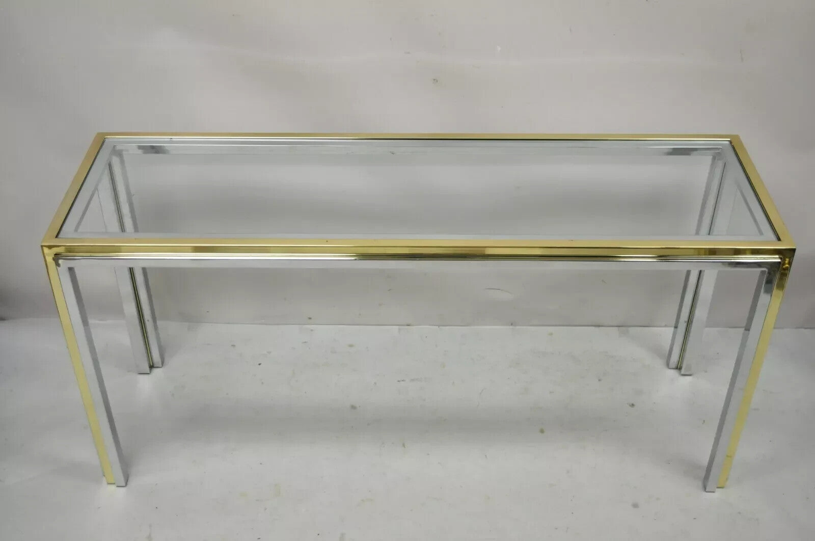 Romeo Rega Modernist Maison Jansen Style Chrome Brass Glass Console Hall Table