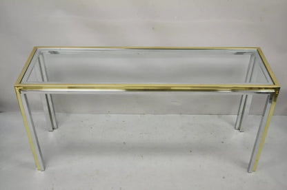 Romeo Rega Modernist Maison Jansen Style Chrome Brass Glass Console Hall Table