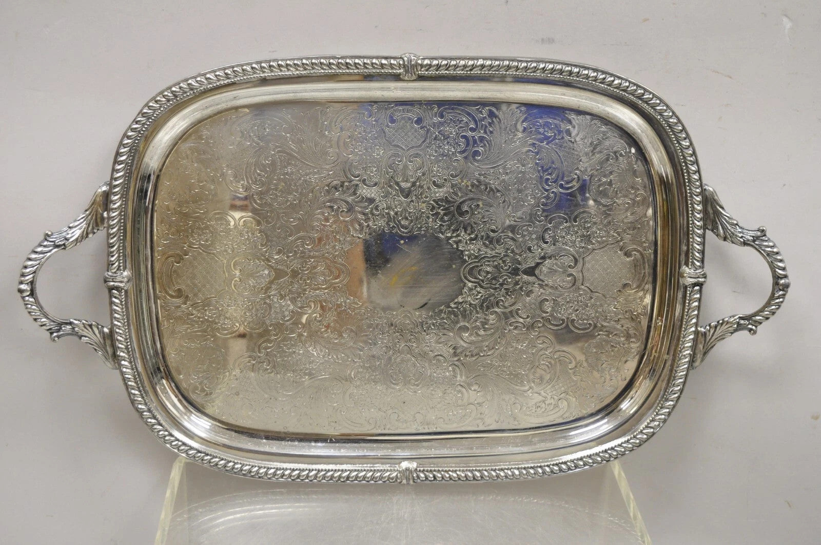 Vintage Victorian Silver Plated Regency Twin Handle Bar Platter Serving Tray