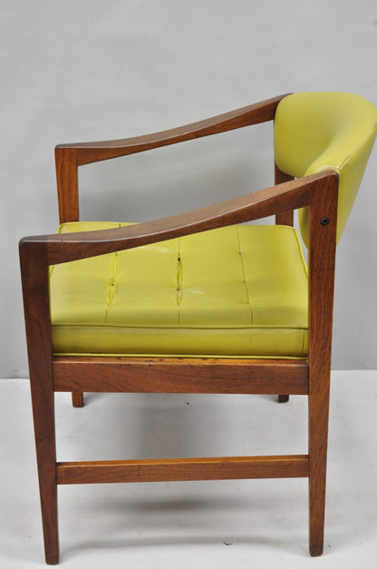 Vintage Ray Zimmerman for DUX Sculpted Walnut Green Vinyl Club Lounge Arm Chair