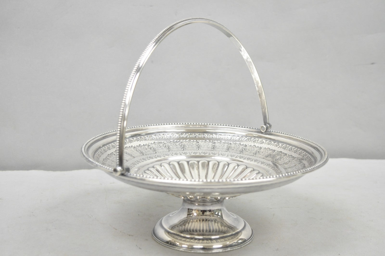 Antique Walker & Hall Silver Plated Swing Handle Pedestal Fruit Bride's Basket