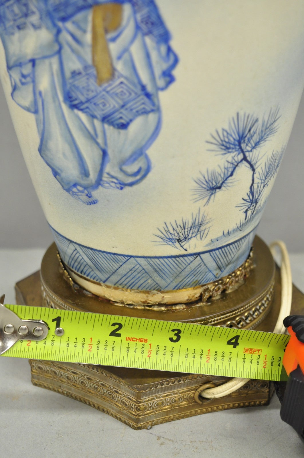 Vintage Japanese Blue White Porcelain Jardinierie Vase Chinoiserie Table Lamp