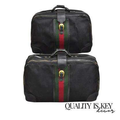 Vintage Gucci Black Canvas and Leather Suitcase Luggage His and Hers Set - 2 Pcs