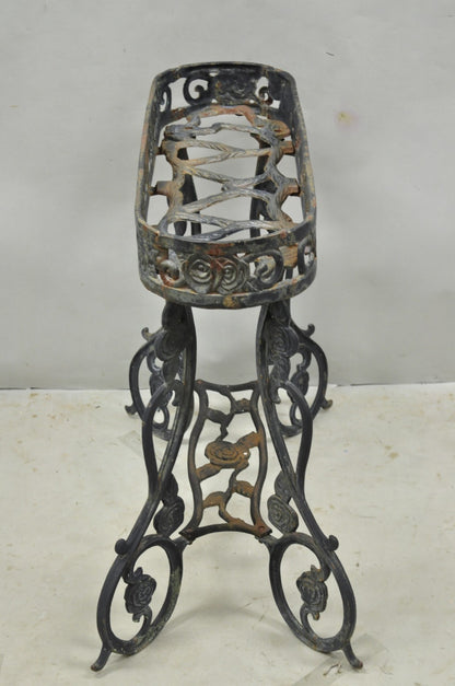 Vintage French Art Nouveau Style Heavy Wrought Iron Garden Planter Plant Stand