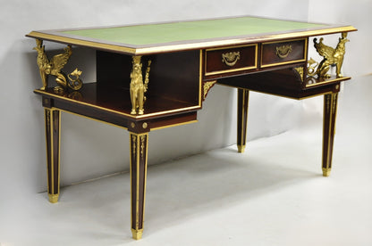 French Empire Revival Green Leather Top Bronze Griffin Mahogany Desk & Chair